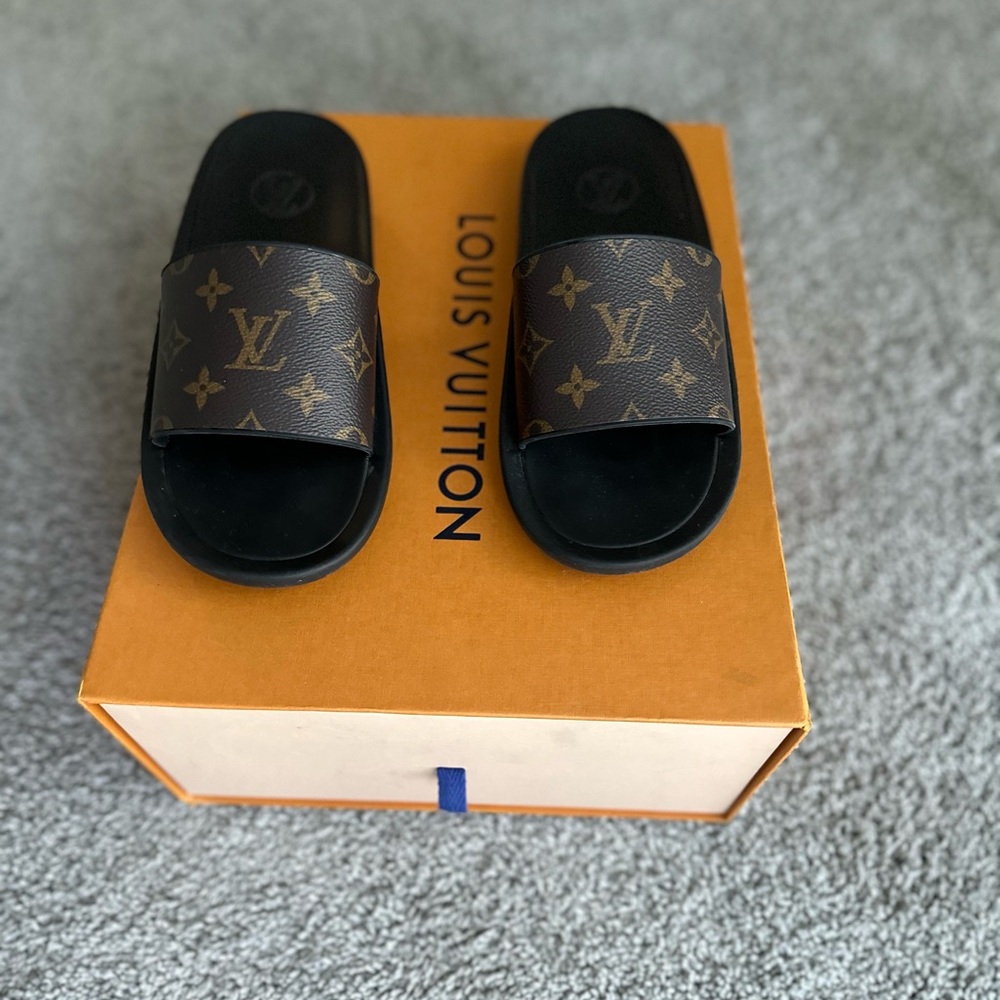 Louis Vuitton Black and Brown Monogram Sandals